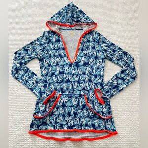 Lily Pulitzer UPF 50+ Luxletic Gabi Popover Hoodie Elephant Print Stretch Sz XXS
